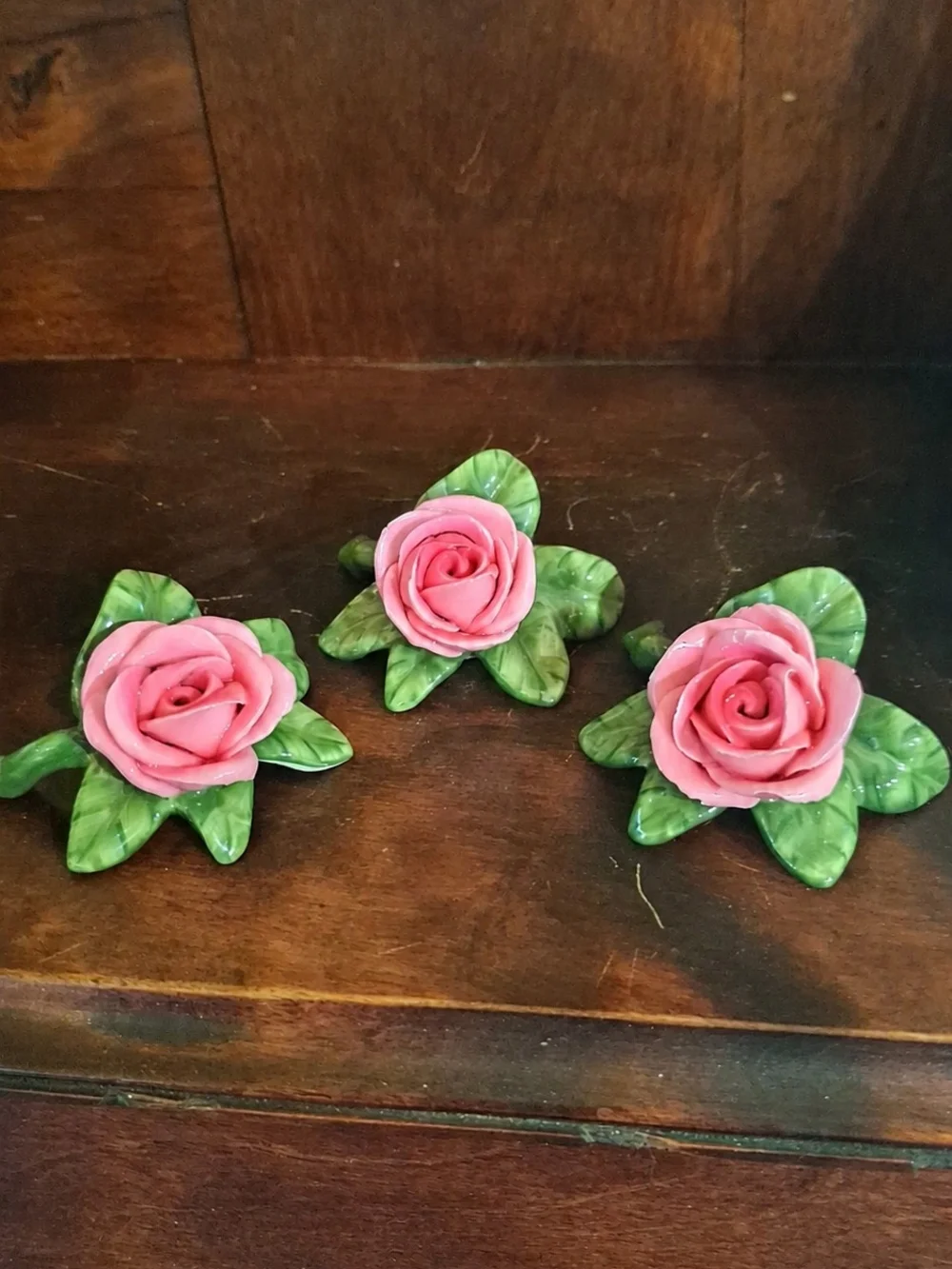 Porcelain Pink Rose Trio Decorative Figurine Vintage